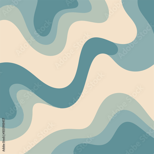 Abstract wavy layers in shades of blue and beige creating a fluid pattern design