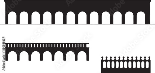 Silhouette of Architectural Arches and Balustrades in Black and White