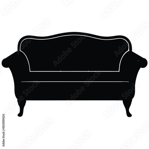 Silhouette of Luxurious Sofa with Ornamental Details for Interior Design in Black