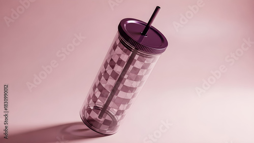 Stylish reusable tumbler with straw on a pink background promoting sustainable hydration and eco friendly lifestyle choices