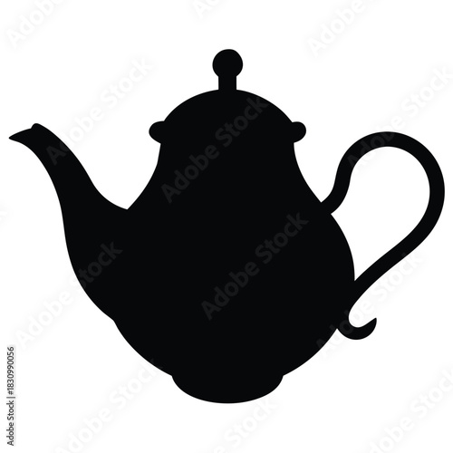 Teapot Black Silhouette Kitchen Utensil For Brewing Tea On White Background