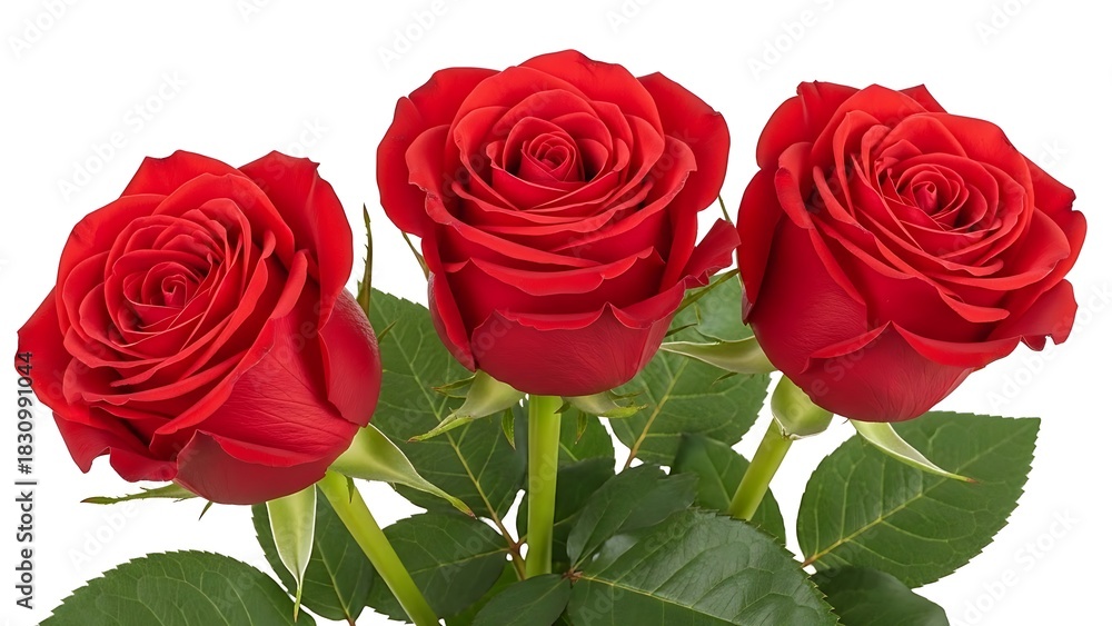 Fototapeta premium High-quality image of a fragment of a rose bouquet, emphasizing the freshness and red color intensity.