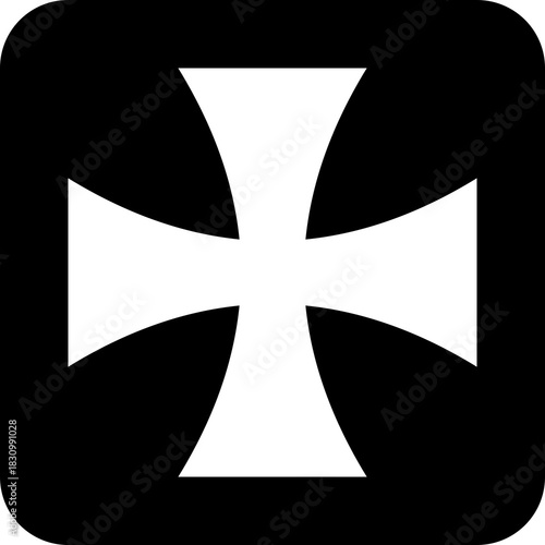 Monochrome vector graphic of a white maltese cross on a black background. The Maltese cross symbolizes courage, chivalry, and protection, most famously associated with the Knights of St. John