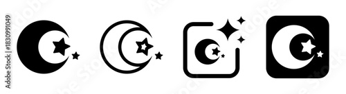 Ramasan icon illustration of a moon with stars in a black transparent night sky vector design