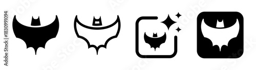 Bat symbol icon for Halloween and zoology in black night transparent PNG vector illustration