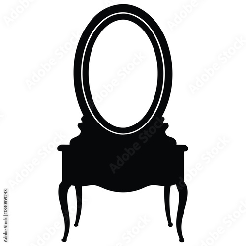 Silhouette of Vanity Table with Mirror to Decorate and Use in Women Room Home