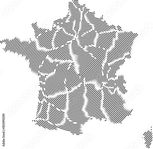 Global European France map vector geometric dotted shape art pattern illustration showing French bordar, state country, France map line art pattern shape view. dot pattern France map illustration