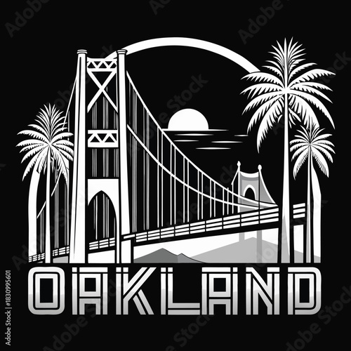 Golden Gate Bridge and Palm Trees Silhouette