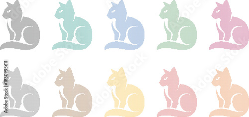 Colored cat icons arranged in rows, Colorful feline graphic pet icon set