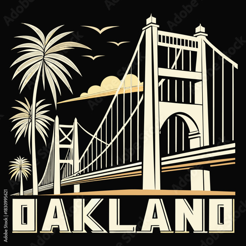 Golden Gate Bridge and Palm Trees Silhouette