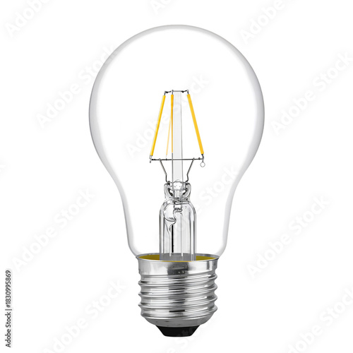 Light Bulb With Clear Glass Design Showcasing LED Filament Technology for Bri...