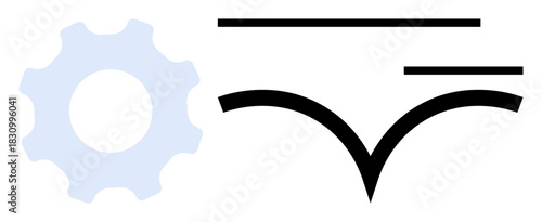 Gear with abstract lines representing process efficiency, automation, and dynamic flow. Ideal for engineering, industry, technology, design, innovation mechanics manufacturing. A simple flat