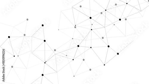 Abstract Minimalist White Technology Background Black Geometric Network of Connected Nodes & Lines. Digital Data, Neural Mesh, & Communication Concept for your Business & Web Design usage.