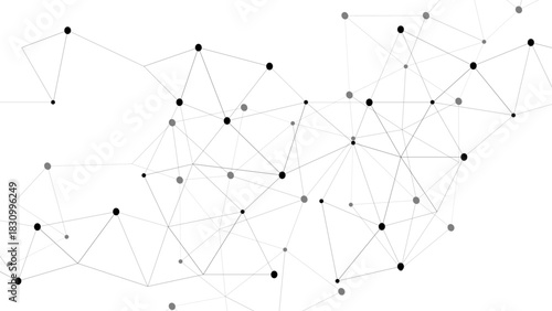 Abstract Minimalist White Technology Background Black Geometric Network of Connected Nodes & Lines. Digital Data, Neural Mesh, & Communication Concept for amazing Business & Web Design styles.