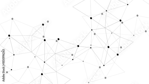 Abstract Minimalist White Technology Background Black Geometric Network of Connected Nodes & Lines. Digital Data, Neural Mesh, & Communication Concept for amazing Business & Web Design styles.