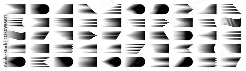 Black cartoon or comic speed lines with round corners. Simple line with motion effect. Comic book design element. Vector collection.