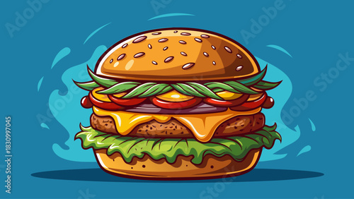 Gourmet burger with melting cheese and rising steam on a clean solid background, dramatic lighting, high-detail textures, juicy ingredients, right-side copy space for food advertising and premium