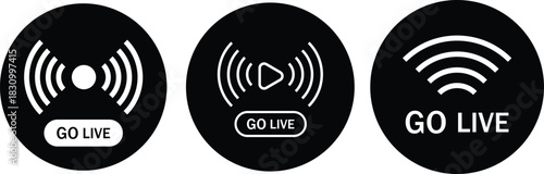 Go live icons set. Online video broadcast symbols. Social media recording sign. Start recording and online event signs
