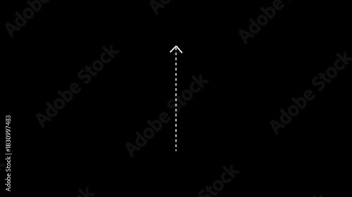 up arrow direction icon with dotted line animation on black background. dot arrows icon sign animated with alpha channel. up down straight arrows animation. 4k motion video animation.