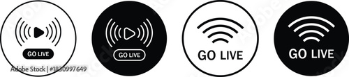 Go live icons set. Online video broadcast symbols. Social media recording sign. Start recording and online event signs
