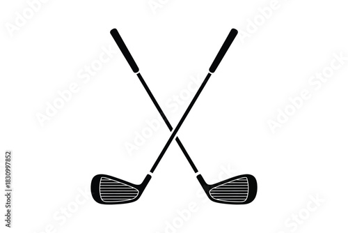 Crossed Golf Clubs Emblem Created As Clean Vector Illustration For Sports Branding, Classic Athletic Logo Design, Modern Identity Graphics, And Professional Tournament-Themed Artwork