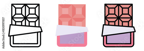 Chocolate Bar Icon Set in Outline, Color & Flat Style