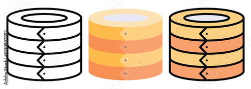 Wooden Food Storage Box with Stackable Compartments and Lid Icon Set in Outline, Color & Flat Style