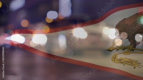 Headlight flares shifting, triangular flag waving in frame, eagle crest revealing to show emblem
