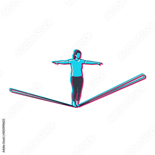 Person balancing on tightrope of sports band in colorful style