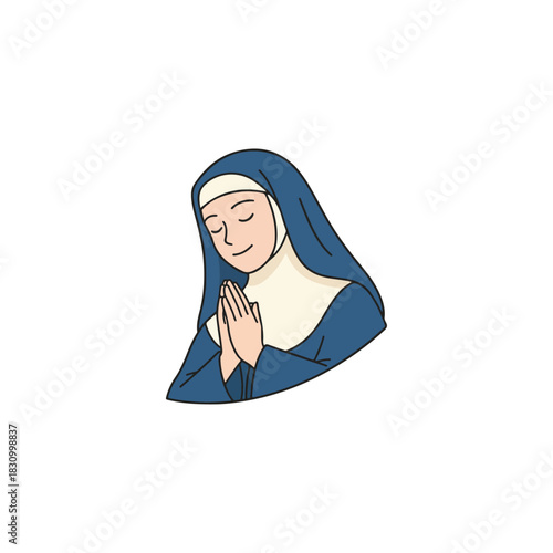 A nun praying with closed eyes and clasped hands.