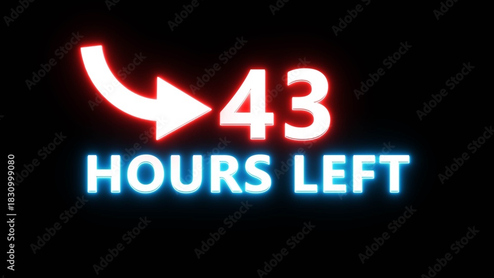 Obraz premium 43 Hours left countdown number. Neon number with arrow icon illustration. Glowing countdown timer.