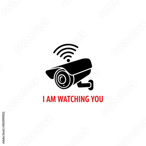 Surveillance Camera with Wi-Fi Signal and Warning Text.