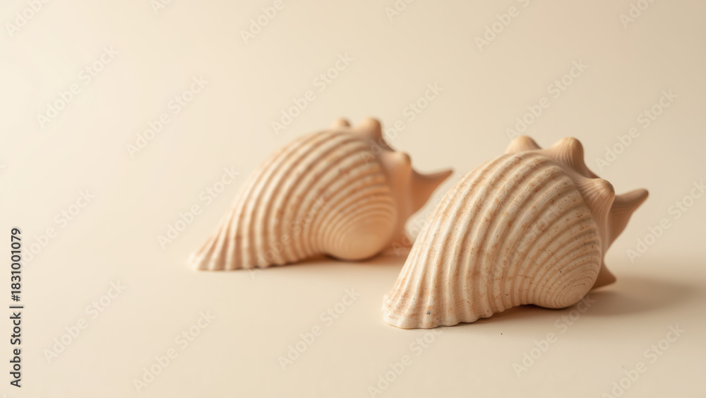 Fototapeta premium Beautiful seashells with smooth textures and soft colors create serene coastal vibe, perfect for beach themed decor or nature inspired art