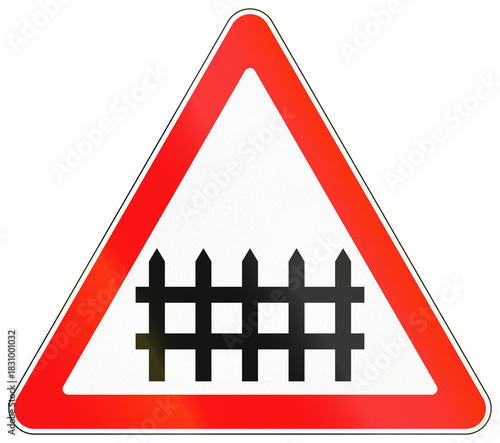 Obraz na plátně Georgian road sign - Level crossing with barriers ahead