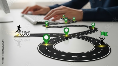 Reaching future goals a winding road to success visualized concept