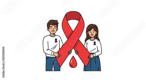 Advocacy for health through awareness: Illustrated figures with solidarity ribbon