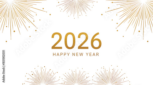 Celebrate the arrival of 2026 with this festive design featuring golden fireworks and the year 2026 in elegant typography, isolated on perfect for new year greetings, banners, and invitations