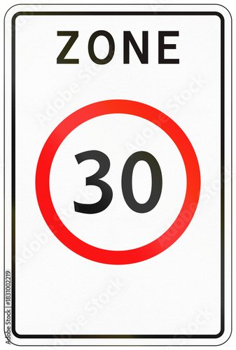 Road sign used in Georgia - Speed limit 30 kmh zone