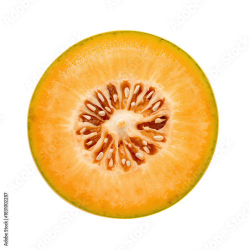 Fresh Orange Cantaloupe Cut in Half, Showcasing Juicy Interior and Seeds