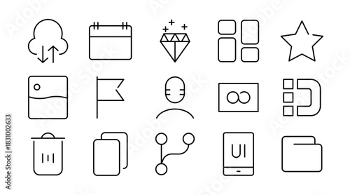 General Interface Line Icon Set. UI, UX, buttons, menus, navigation, settings, controls, toggles, layout, dashboard, web, app, digital interface icons vector illustration. Pixel-perfect stroke