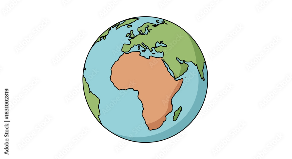 Obraz premium Cartoonish depiction of the world showing the African continent with its surrounding areas