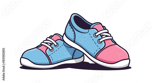 Cartoonish depiction of pastel colored children's sneakers evokes youthful vibrancy and innocence