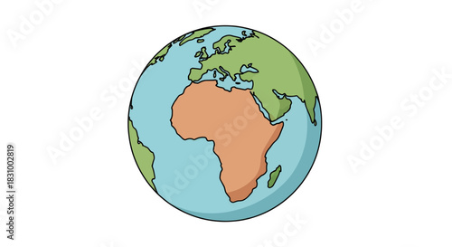 Cartoonish depiction of the world showing the African continent with its surrounding areas