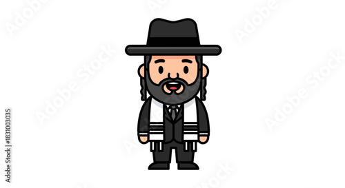 Charming Cartoon Orthodox Jewish Man Illustration for Educational Material and Cultural Celebrations