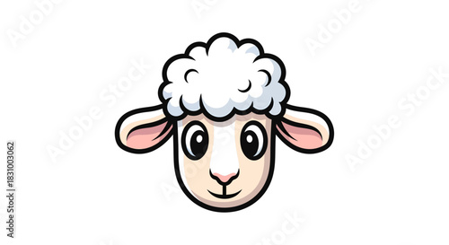 Charming cartoon sheep head illustration with fluffy wool and adorable expression