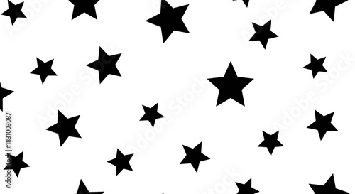Charming celestial canopy: an array of black stars spread across a clean white surface
