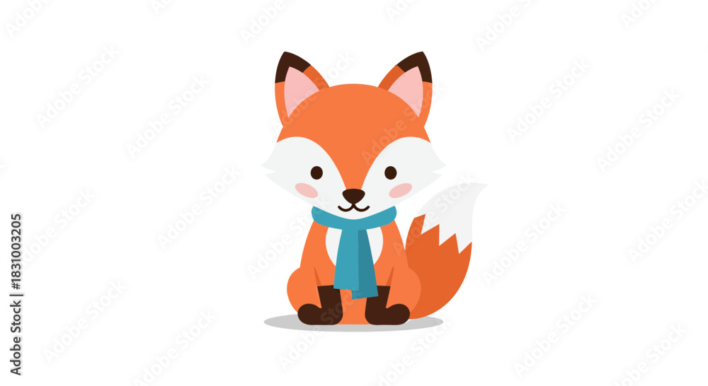 Obraz premium Charming fox character with a blue scarf for endearing illustrations and designs