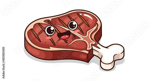 Charming t-bone steak cartoon character exuding freshness and delightful culinary appeal