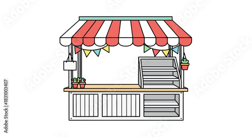 Charming vector illustration of a market stall with colorful festive decoration ideal for creative