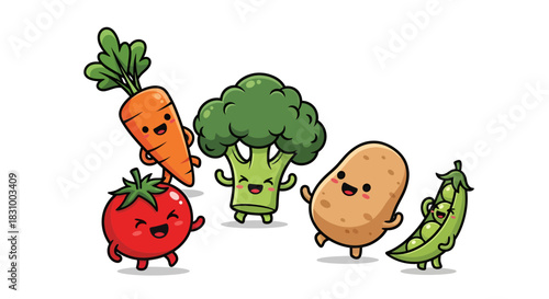 Charming vegetable cartoon characters promoting healthy eating and joyful nutrition for children